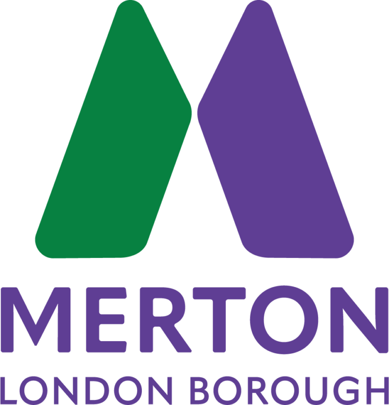Logo of the London Borough of Merton, featuring a stylized "M" in green and purple above the text "Merton London Borough. | SEN Schools